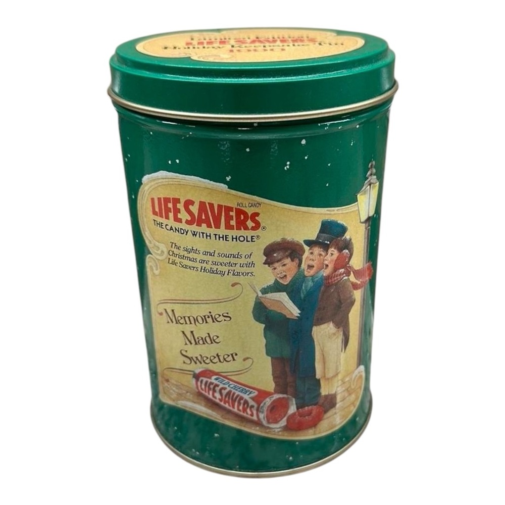 Vintage 1990 Limited Edition Life Savers Holiday Keepsake Tin Green 5.5"